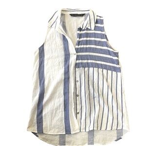 ZARA Basics Women’s Button Down Tank Top in white and blue stripe- Size Small